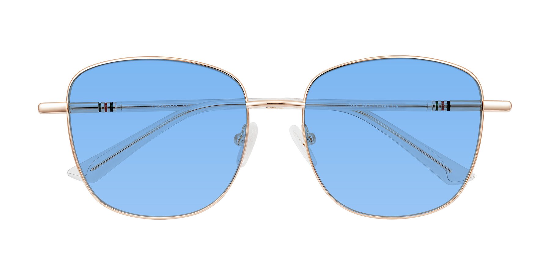 Folded Front of Love in Rose Gold with Medium Blue Tinted Lenses