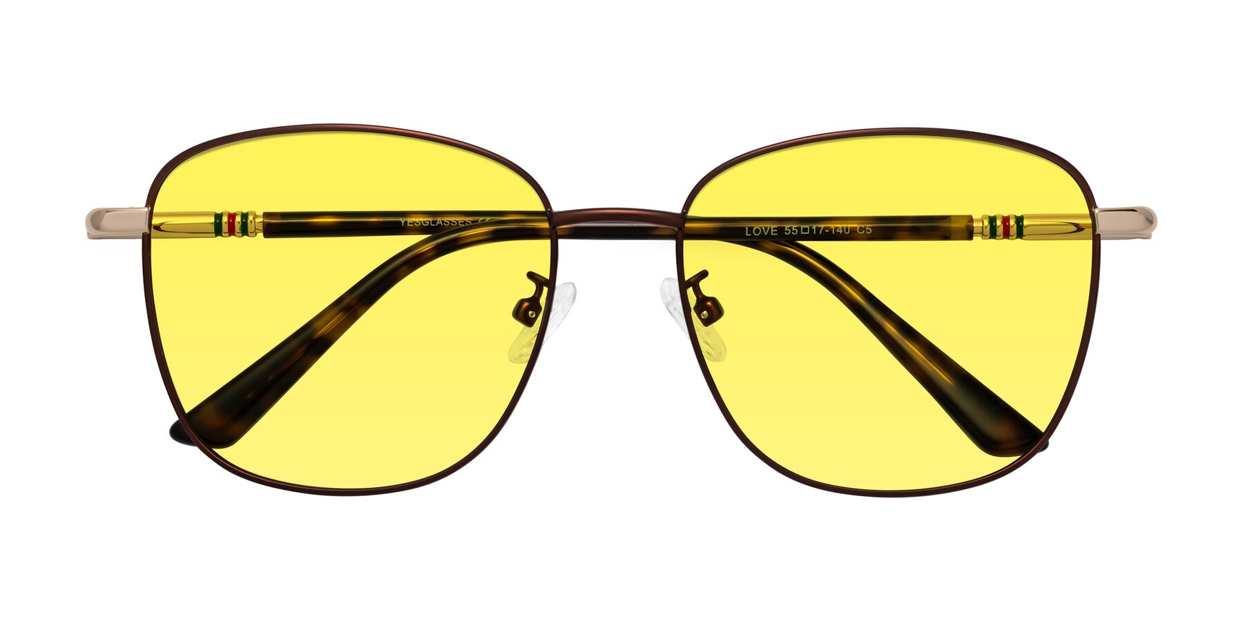 Folded Front of Love in Coffee with Medium Yellow Tinted Lenses