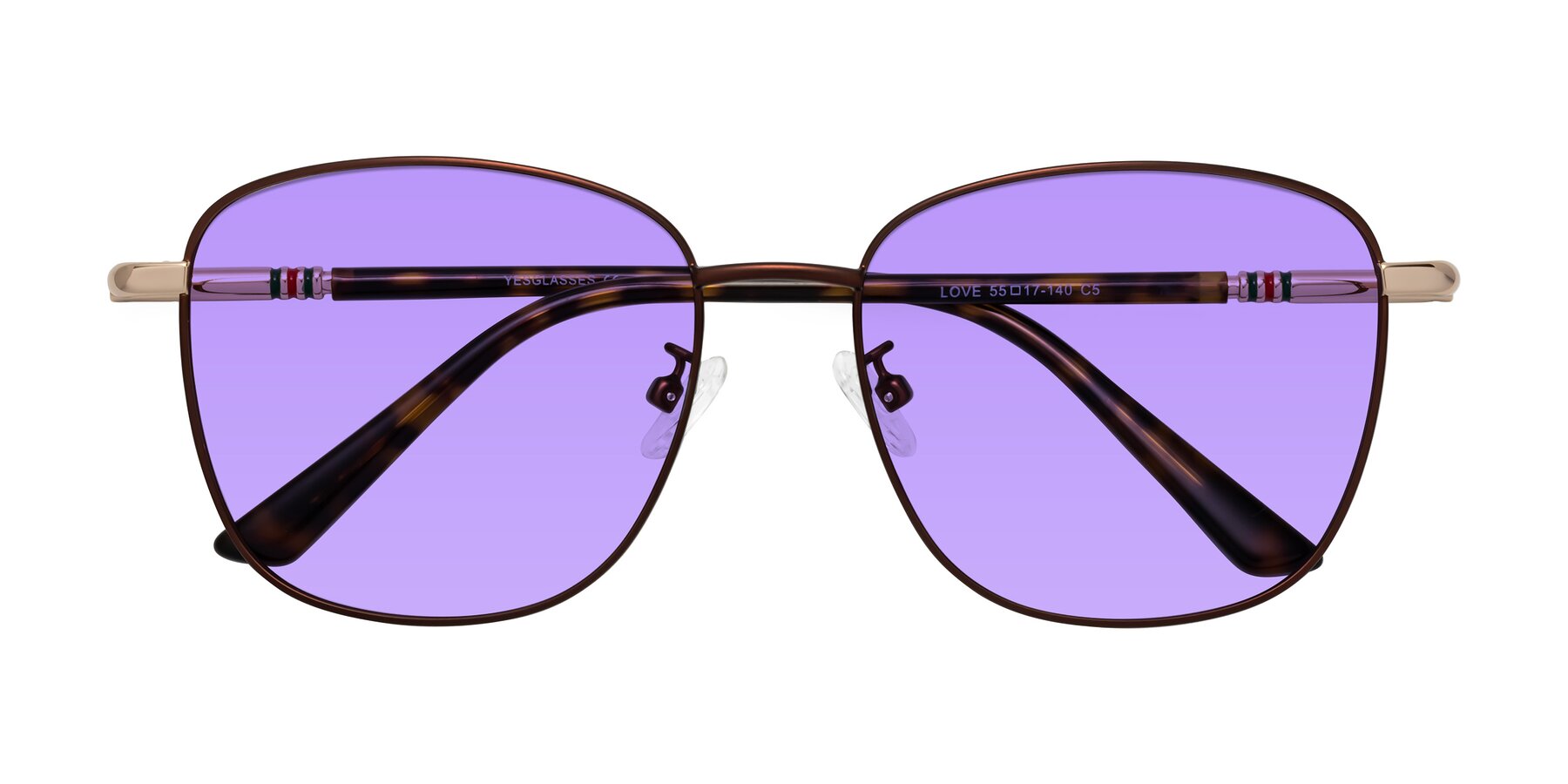 Folded Front of Love in Coffee with Medium Purple Tinted Lenses