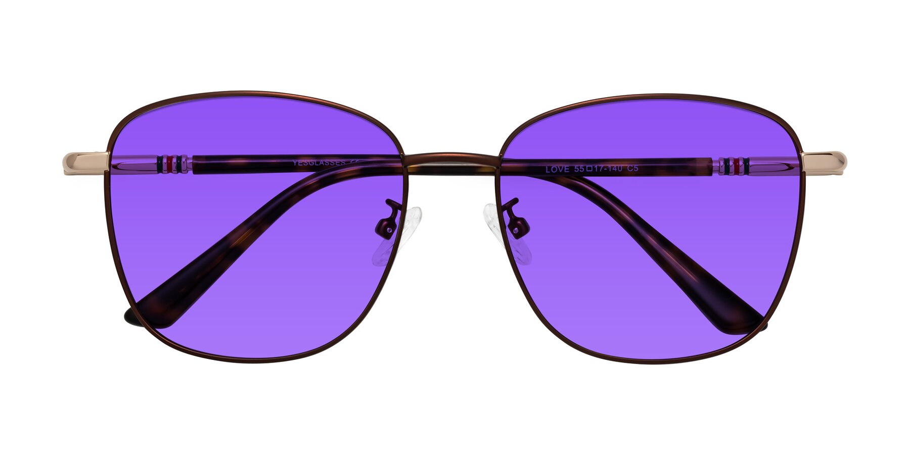 Folded Front of Love in Coffee with Purple Tinted Lenses