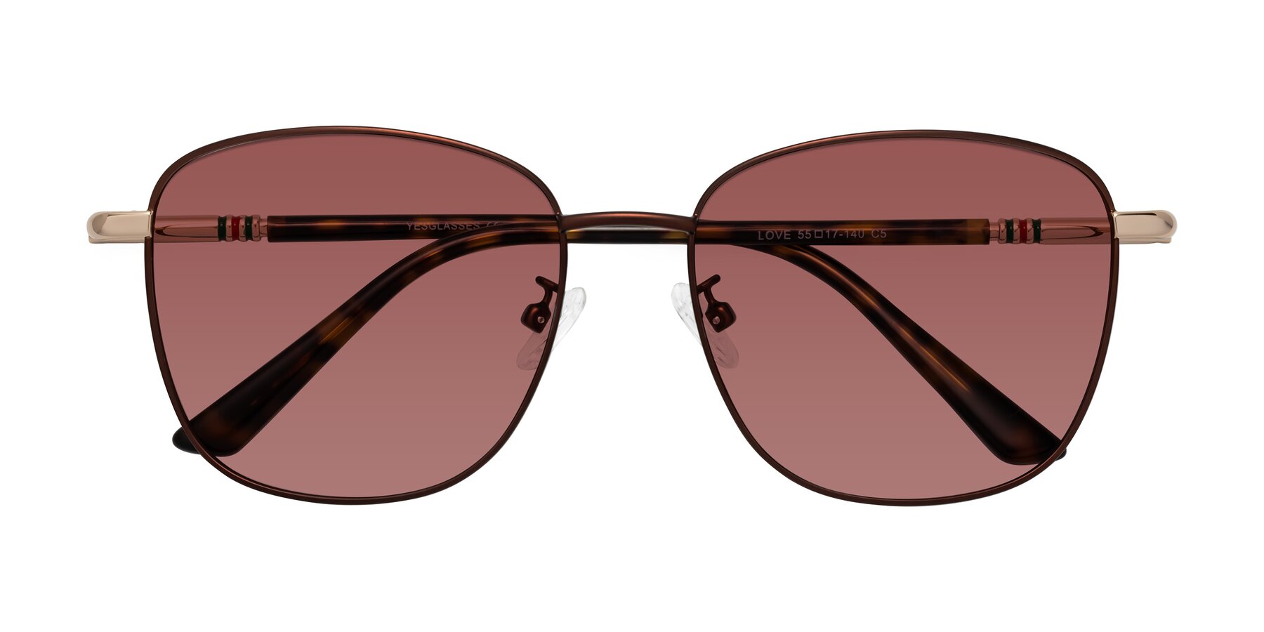 Folded Front of Love in Coffee with Garnet Tinted Lenses