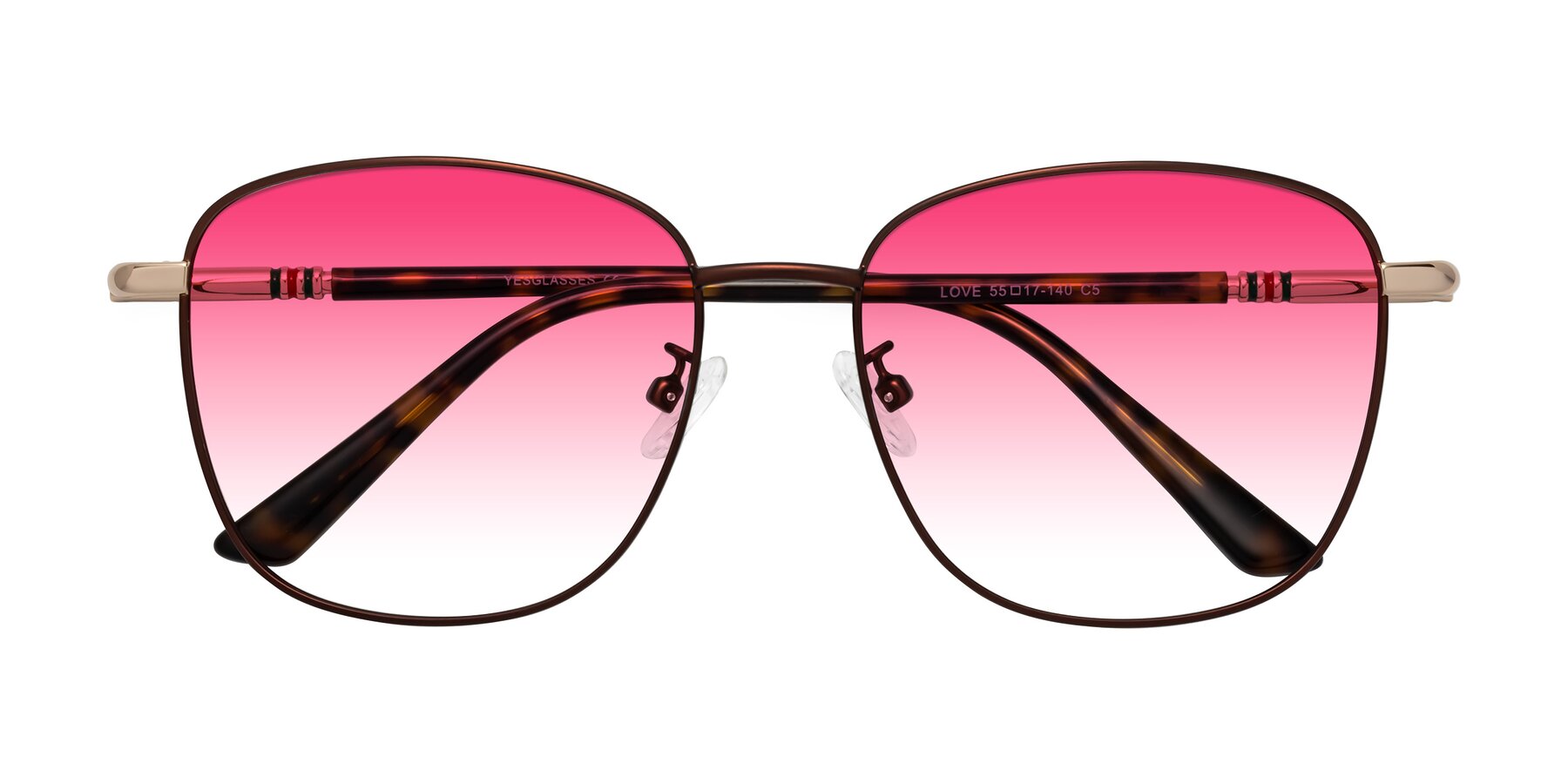 Folded Front of Love in Coffee with Pink Gradient Lenses