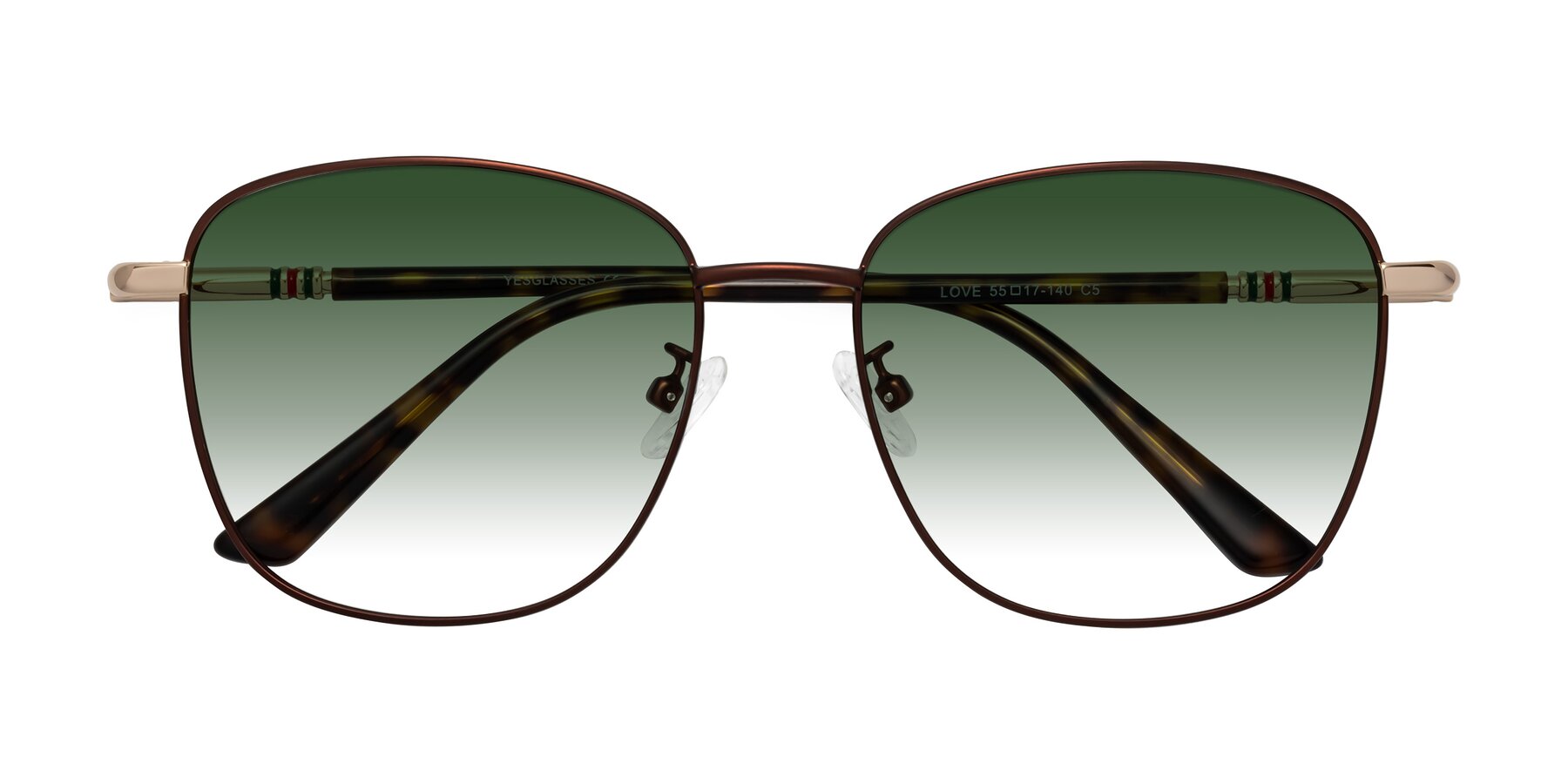 Folded Front of Love in Coffee with Green Gradient Lenses