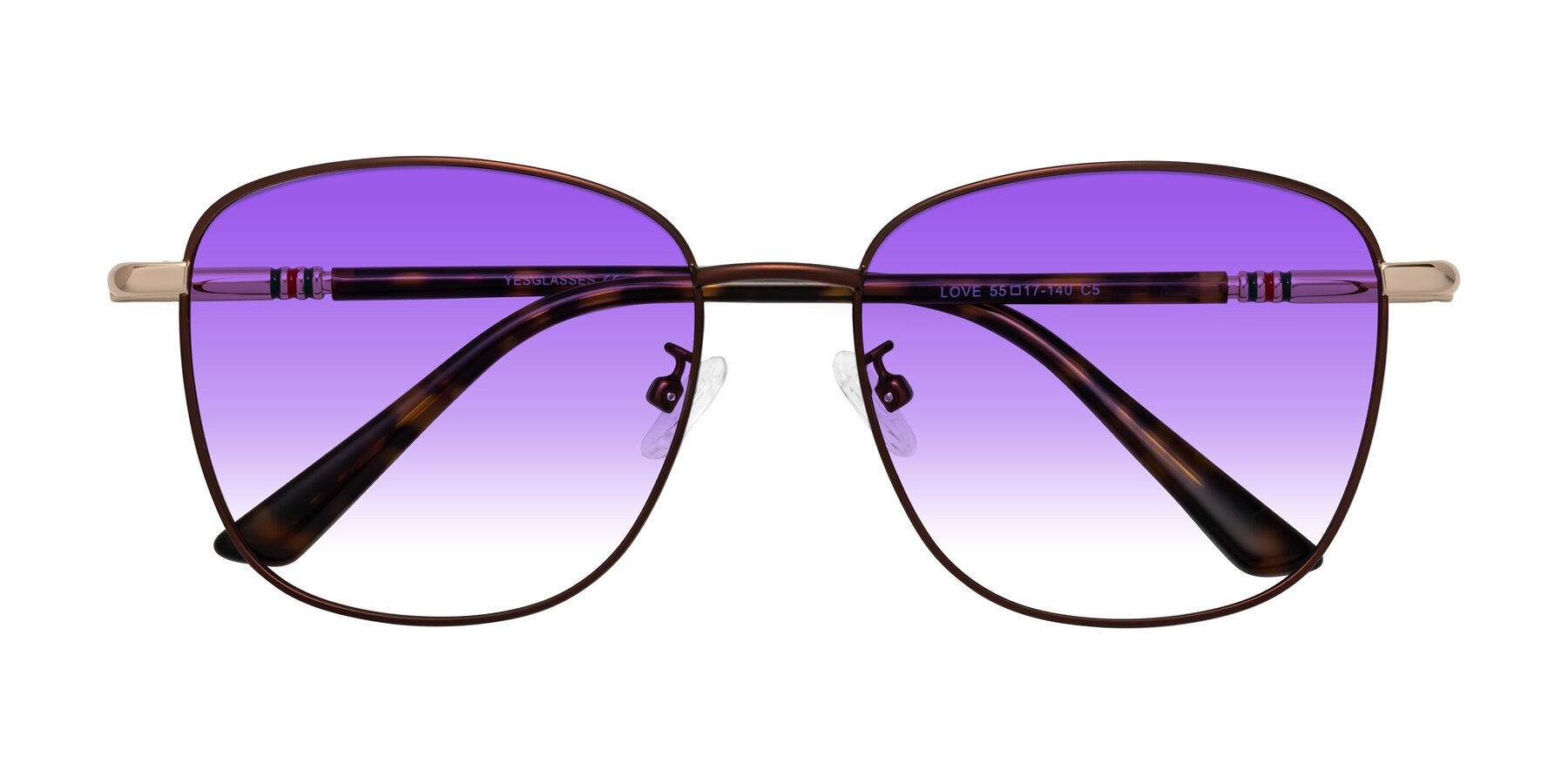 Folded Front of Love in Coffee with Purple Gradient Lenses