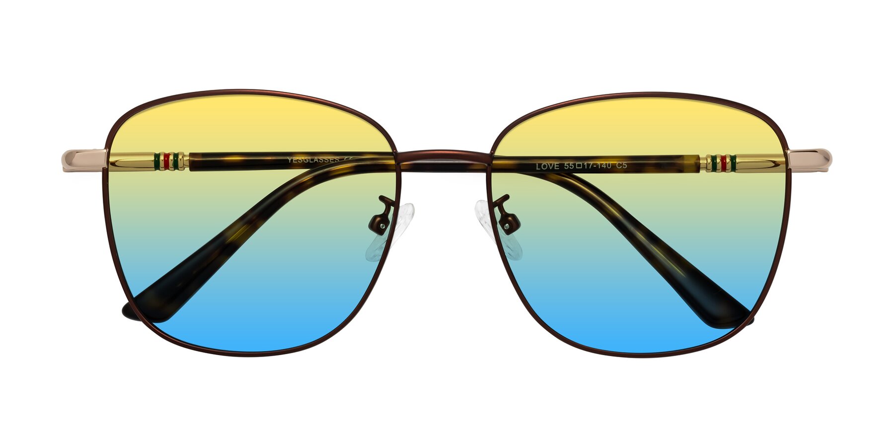 Folded Front of Love in Coffee with Yellow / Blue Gradient Lenses