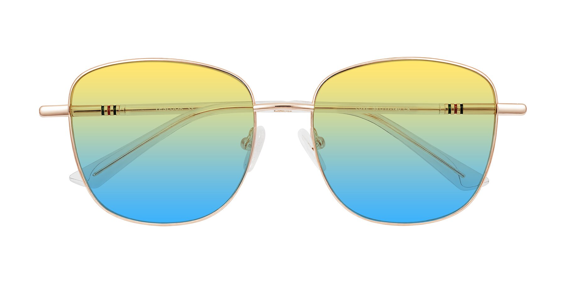 Folded Front of Love in Rose Gold with Yellow / Blue Gradient Lenses