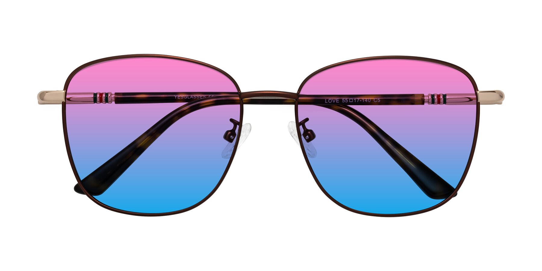 Folded Front of Love in Coffee with Pink / Blue Gradient Lenses