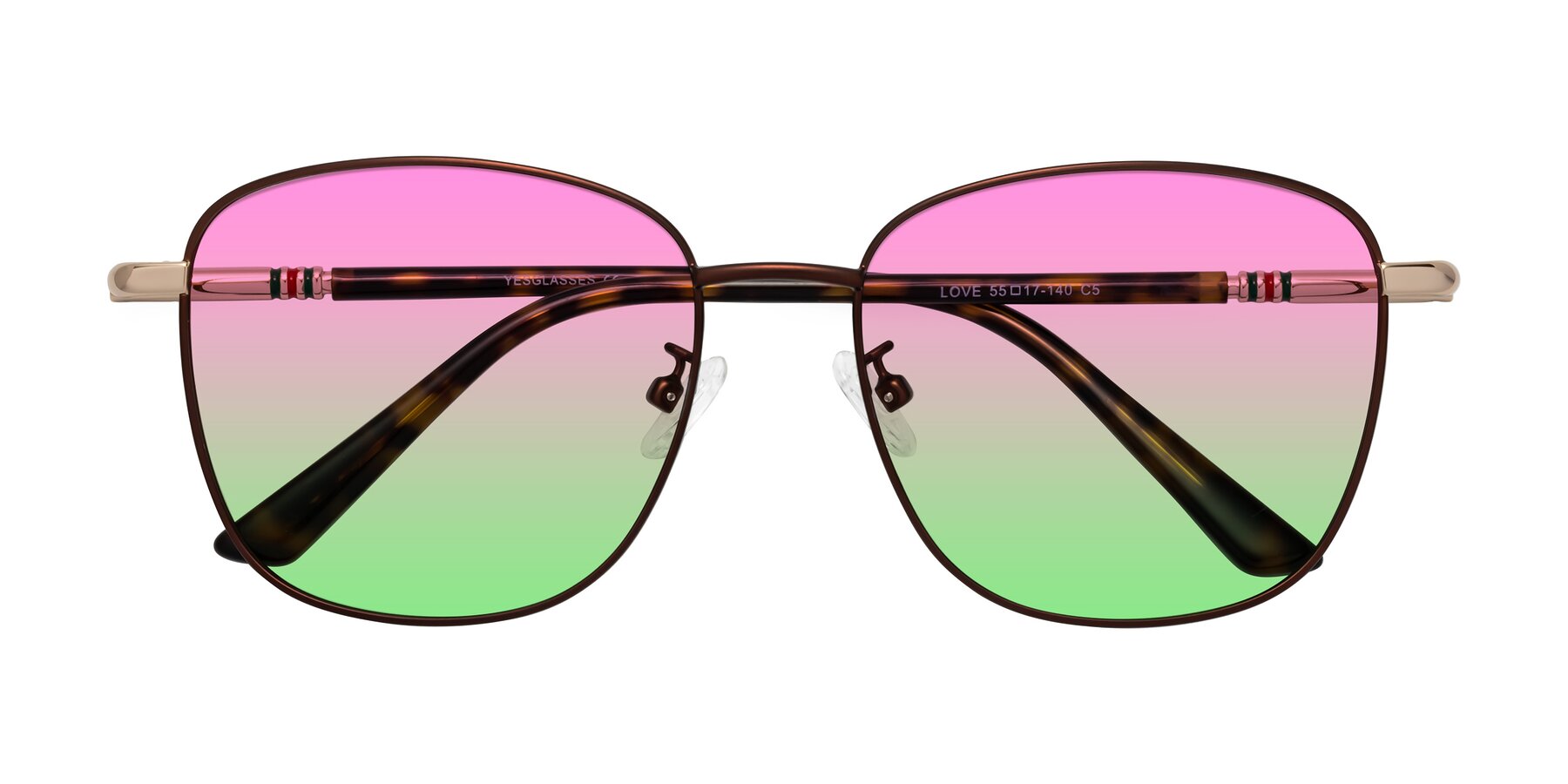 Folded Front of Love in Coffee with Pink / Green Gradient Lenses