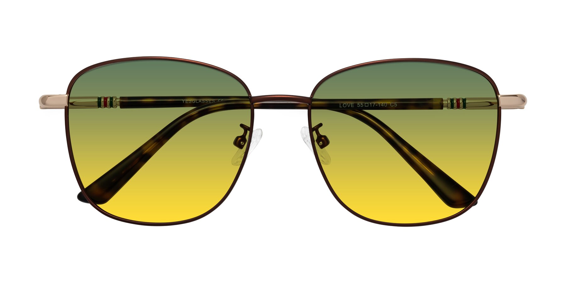 Folded Front of Love in Coffee with Green / Yellow Gradient Lenses