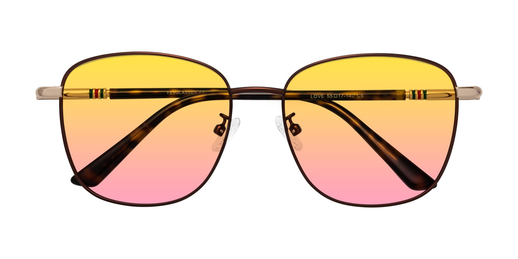 Folded Front of Love in Coffee with Yellow / Pink Gradient Lenses