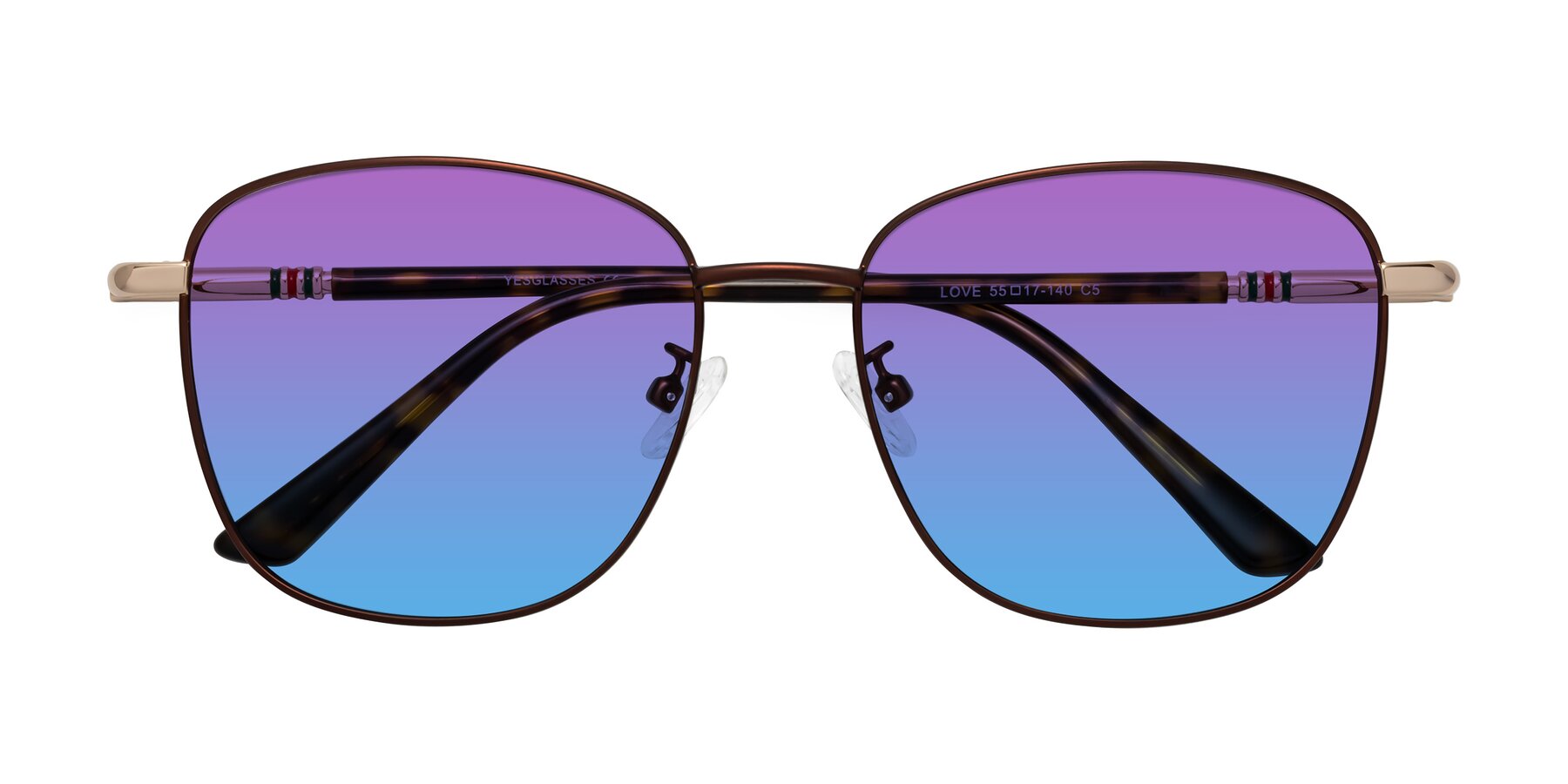 Folded Front of Love in Coffee with Purple / Blue Gradient Lenses