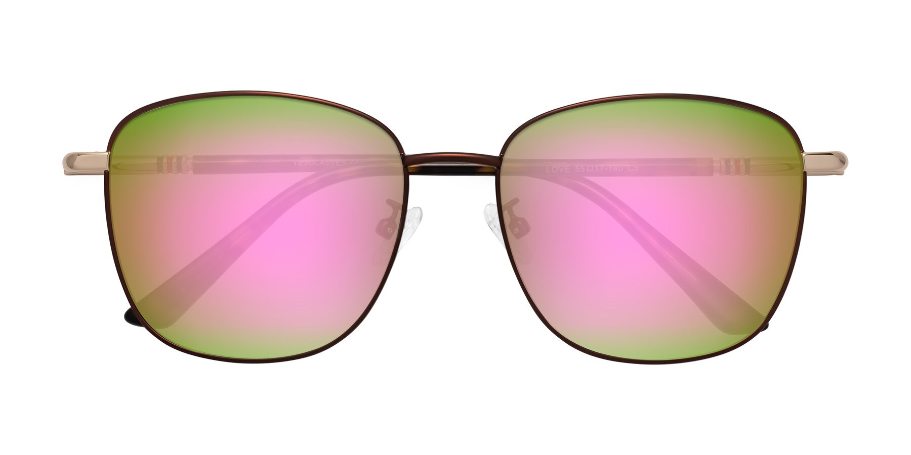 Folded Front of Love in Coffee with Pink Mirrored Lenses