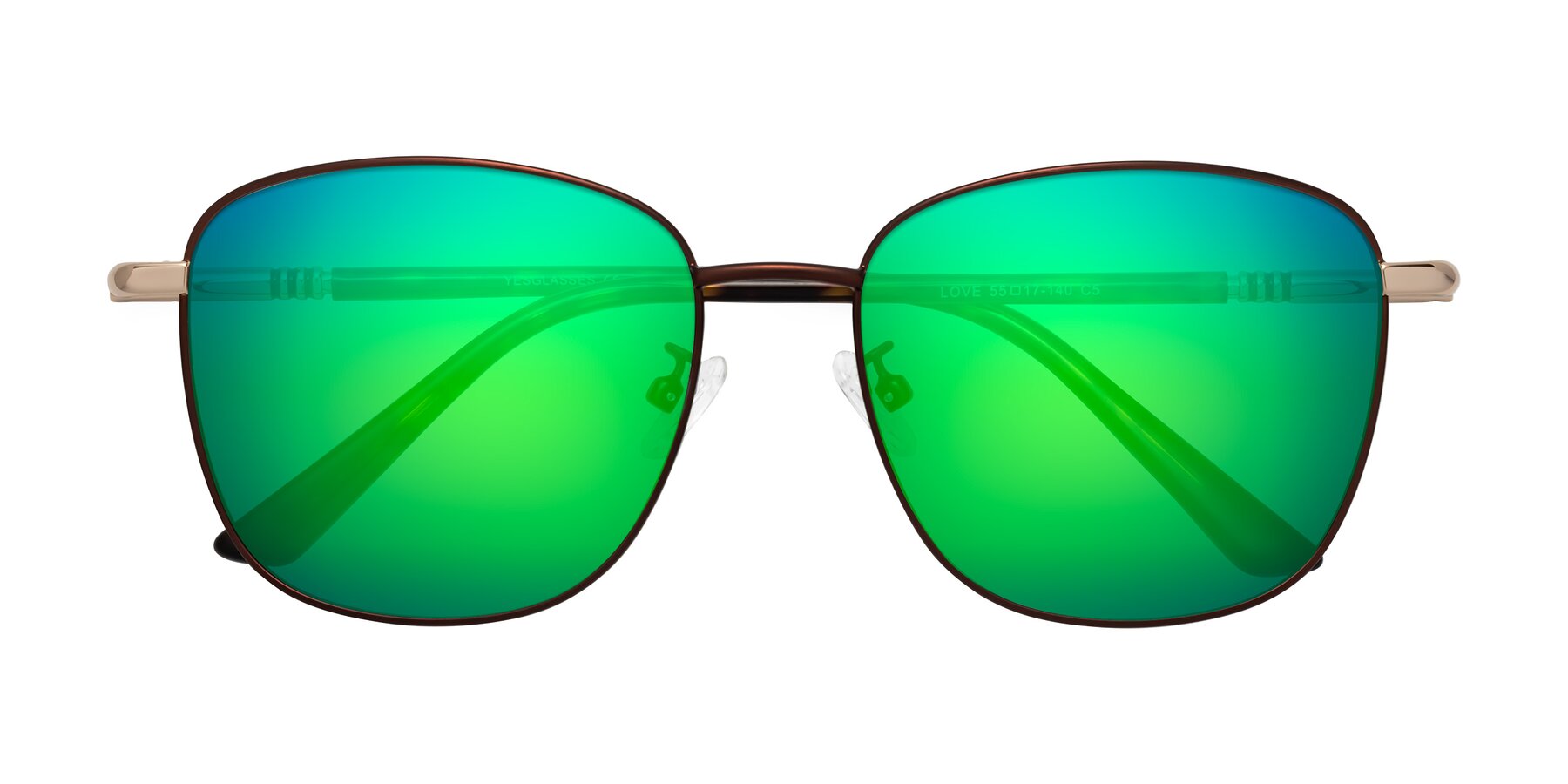 Folded Front of Love in Coffee with Green Mirrored Lenses