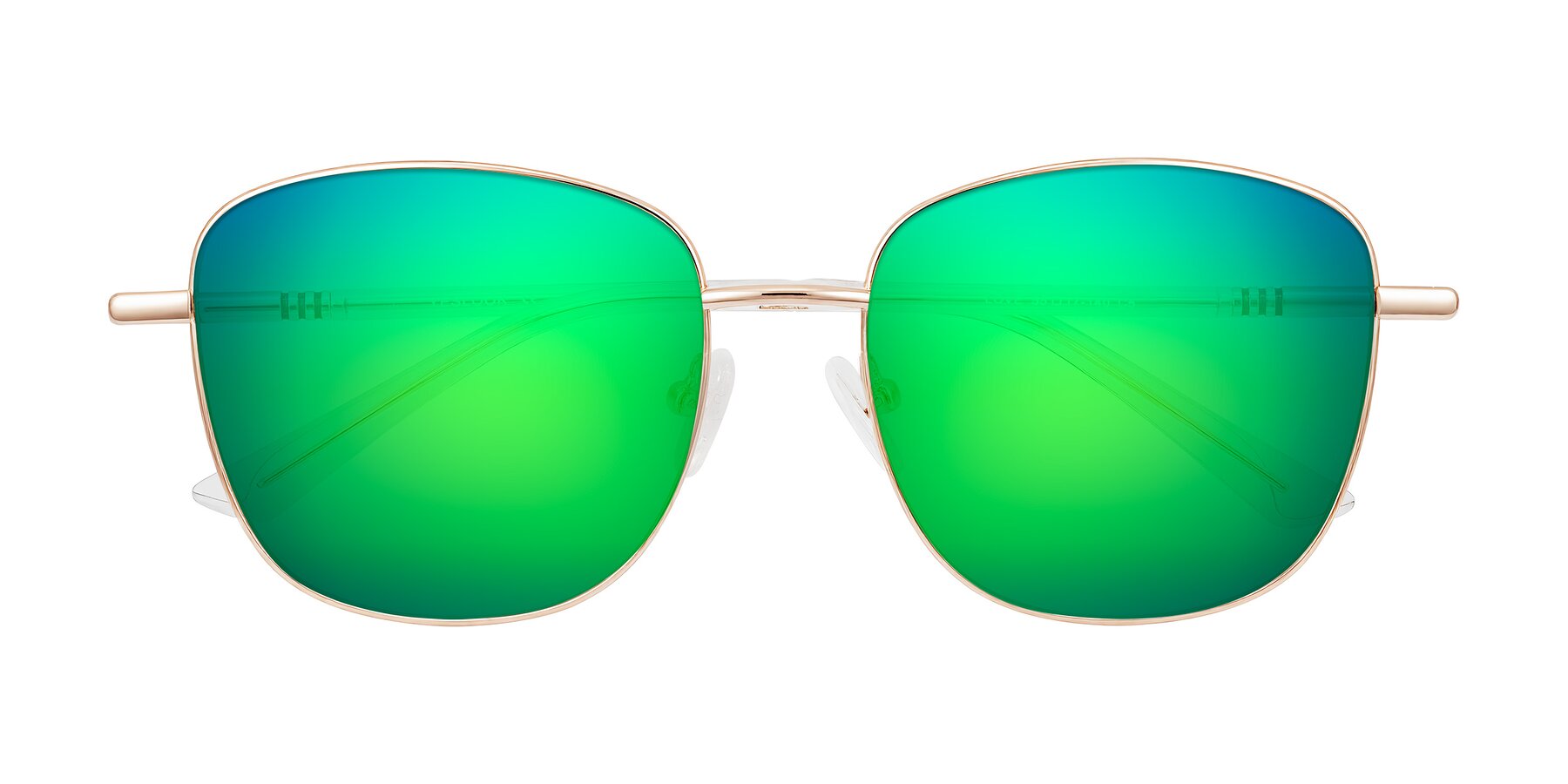 Folded Front of Love in Rose Gold with Green Mirrored Lenses