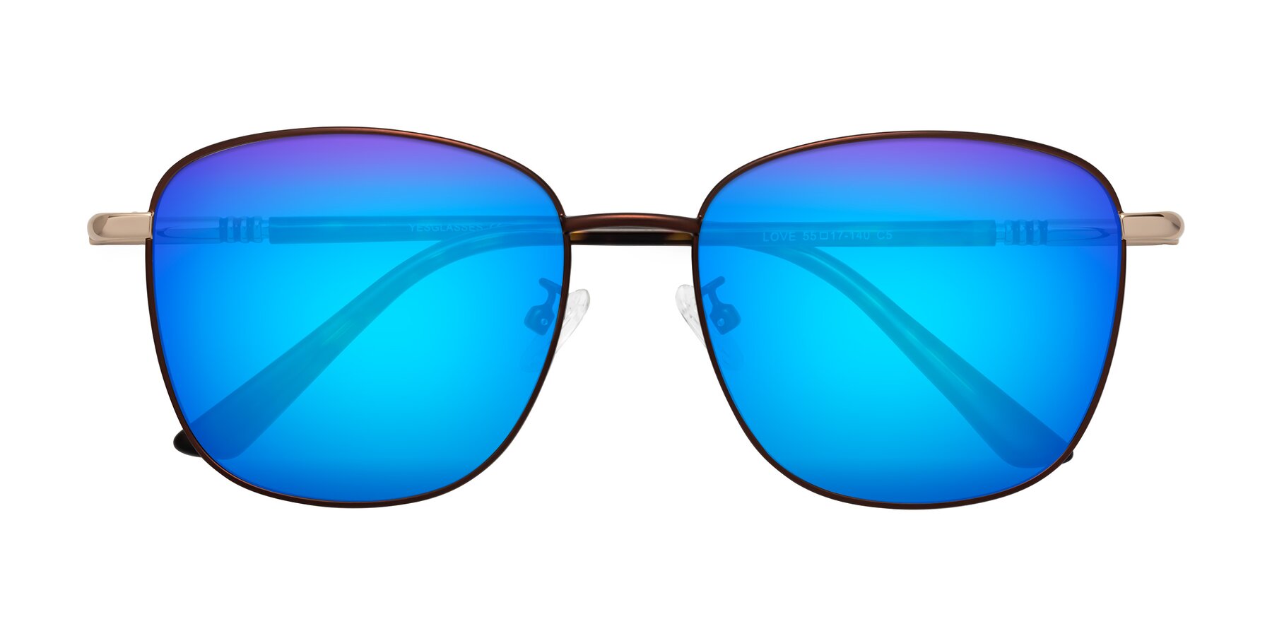 Folded Front of Love in Coffee with Blue Mirrored Lenses