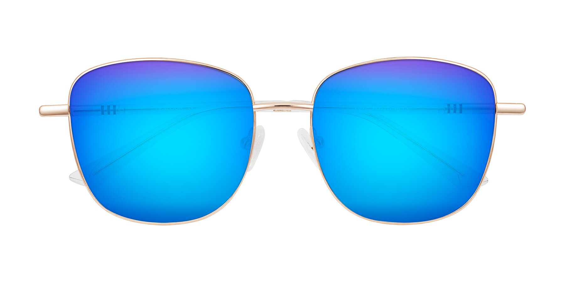 Folded Front of Love in Rose Gold with Blue Mirrored Lenses