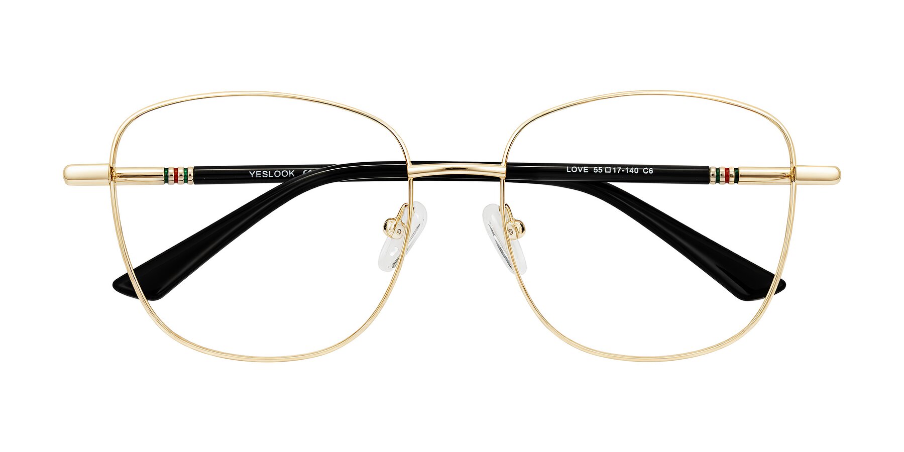 Folded Front of Love in Light Gold with Clear Eyeglass Lenses