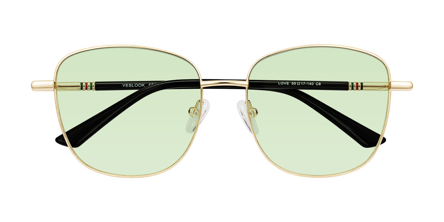 Folded Front of Love in Light Gold with Light Green Tinted Lenses