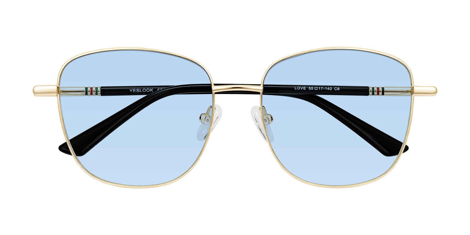 Folded Front of Love in Light Gold with Light Blue Tinted Lenses