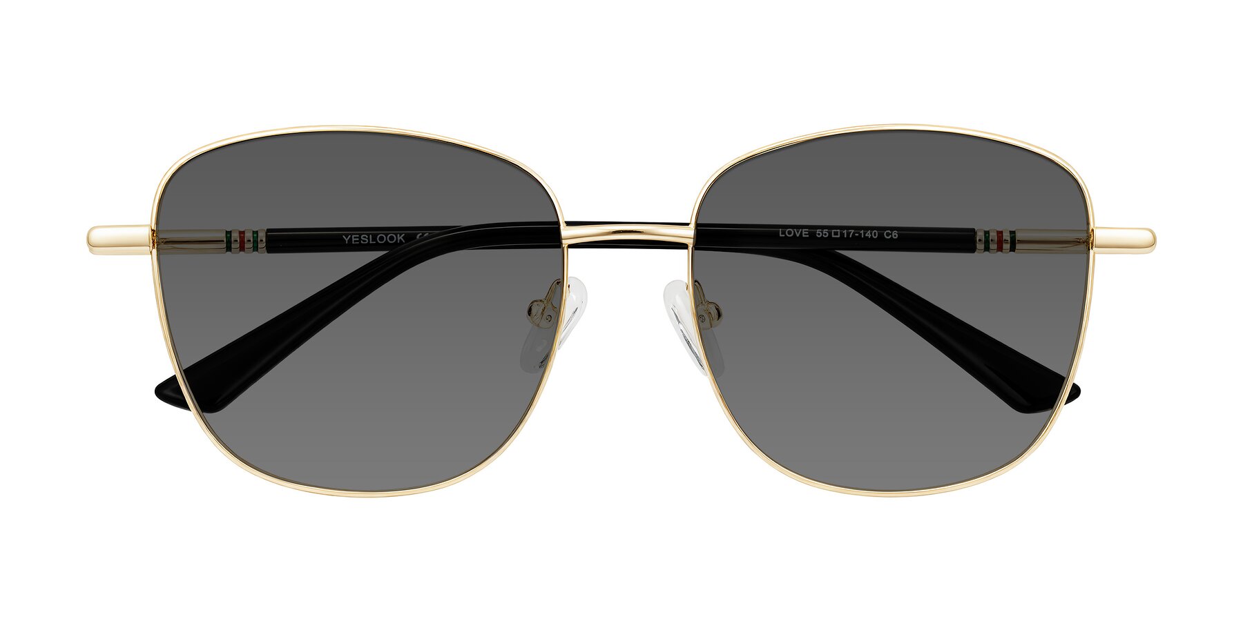 Folded Front of Love in Light Gold with Medium Gray Tinted Lenses