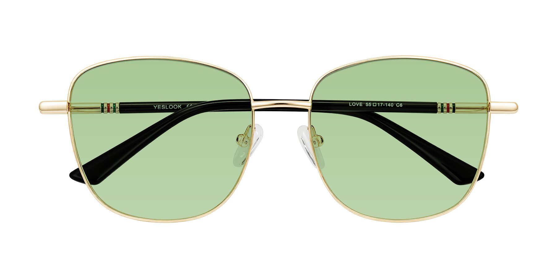 Folded Front of Love in Light Gold with Medium Green Tinted Lenses