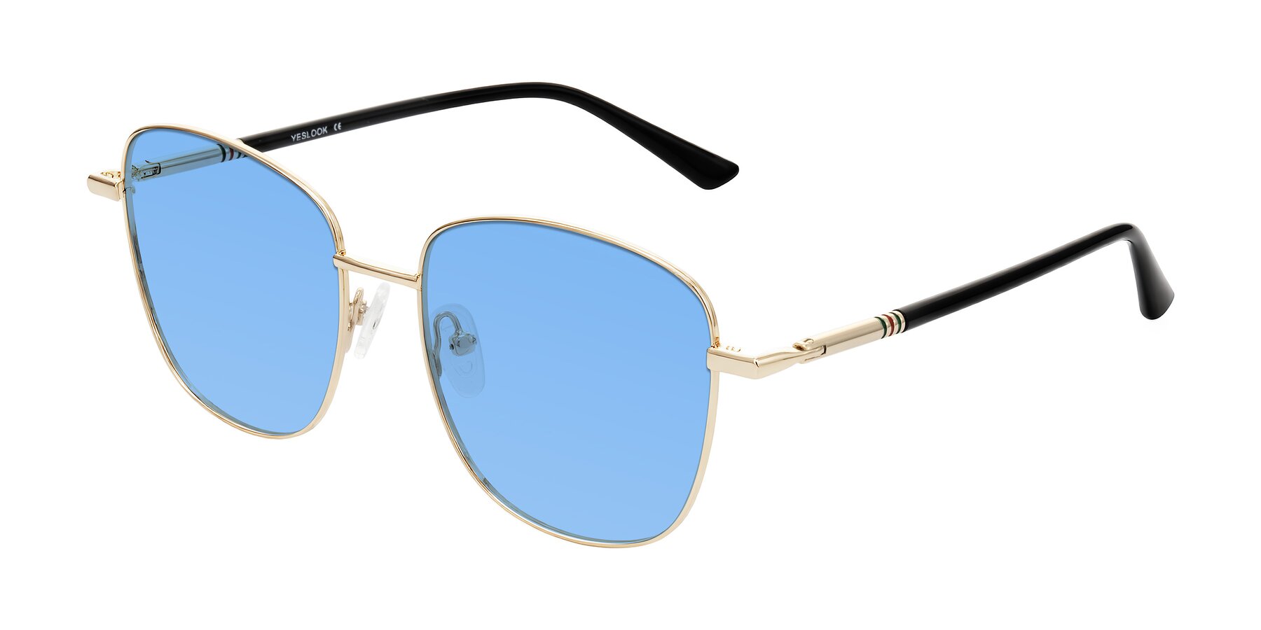 Angle of Love in Light Gold with Medium Blue Tinted Lenses