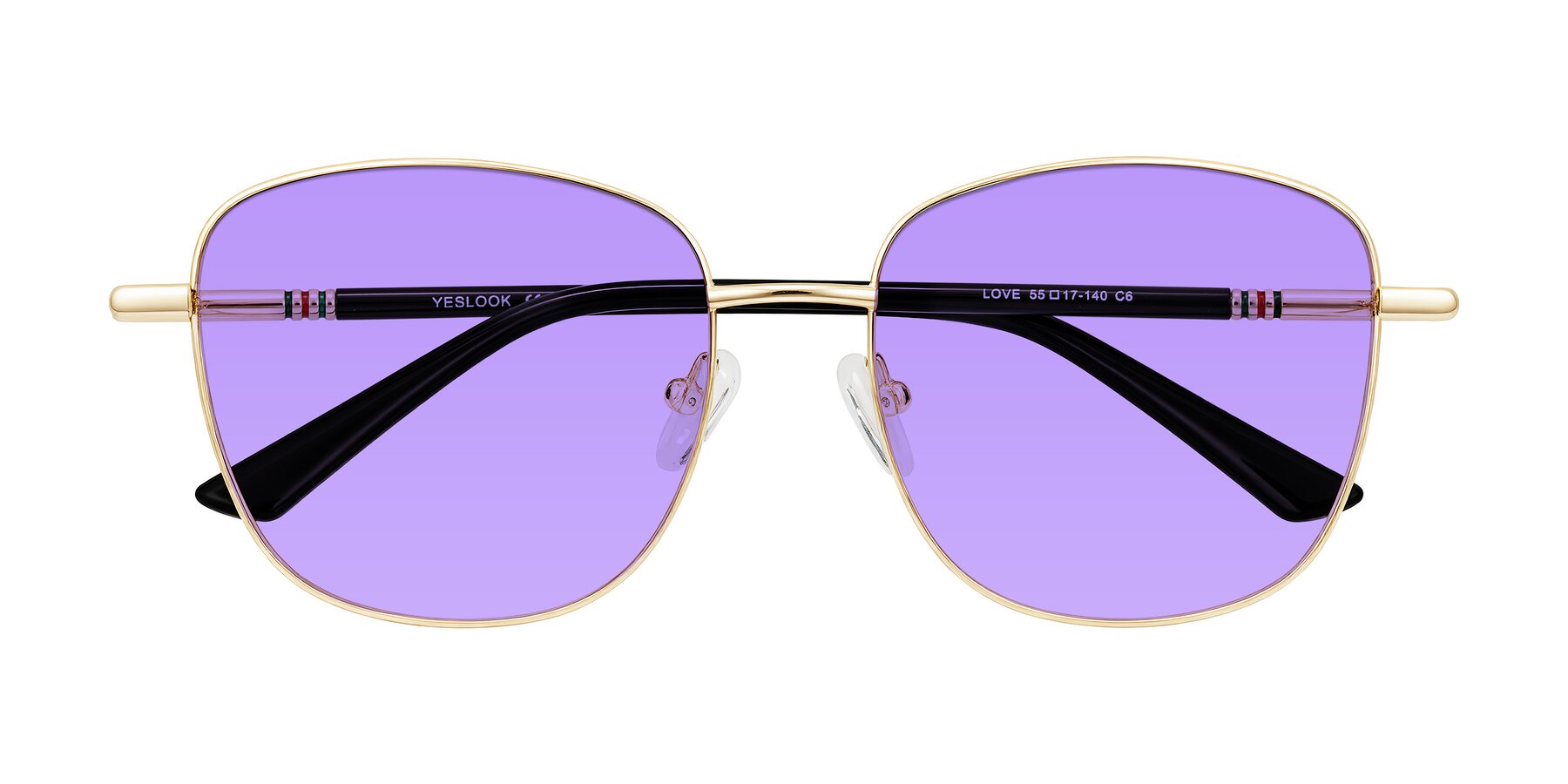 Folded Front of Love in Light Gold with Medium Purple Tinted Lenses