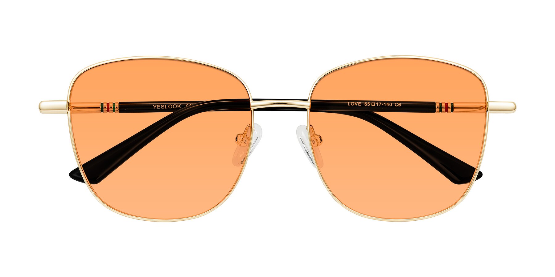 Folded Front of Love in Light Gold with Medium Orange Tinted Lenses