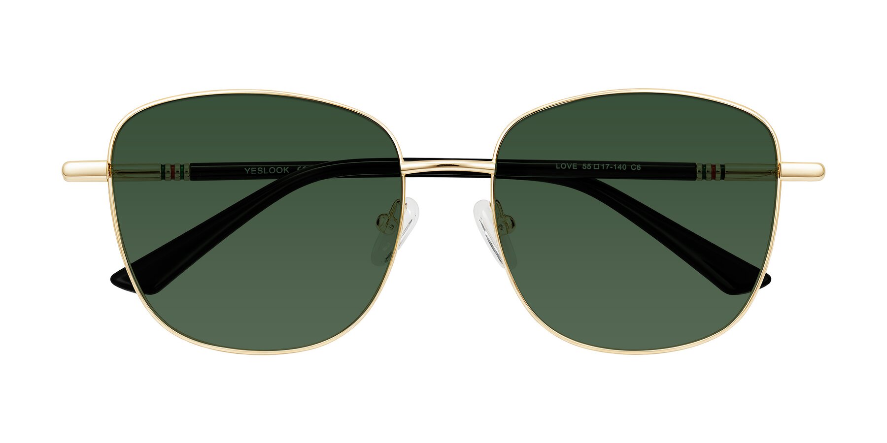 Folded Front of Love in Light Gold with Green Tinted Lenses