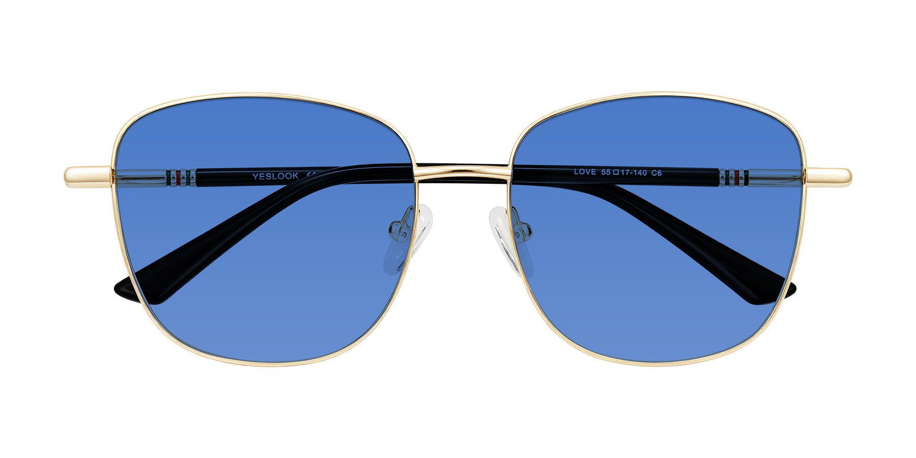 Folded Front of Love in Light Gold with Blue Tinted Lenses