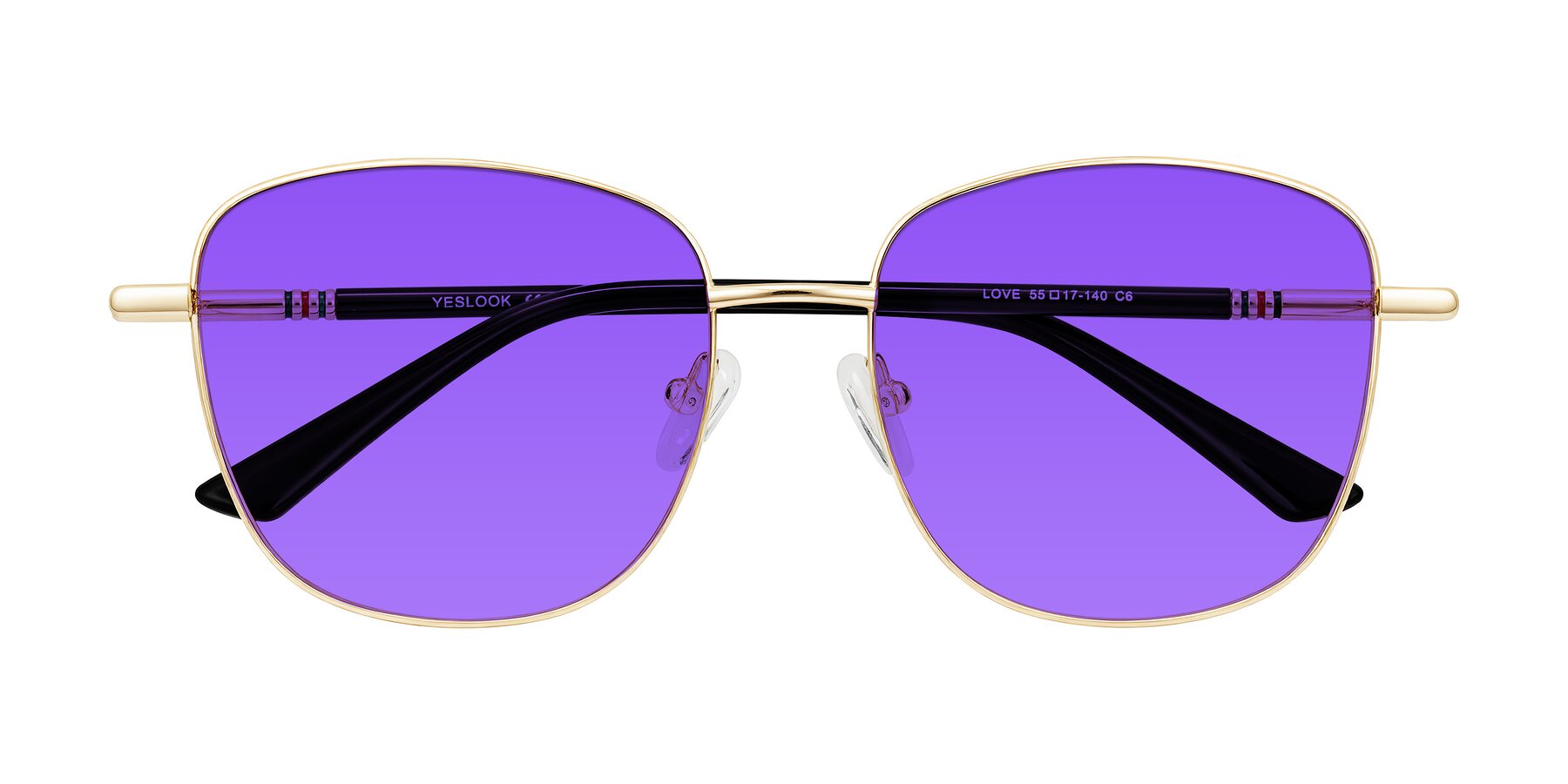 Folded Front of Love in Light Gold with Purple Tinted Lenses