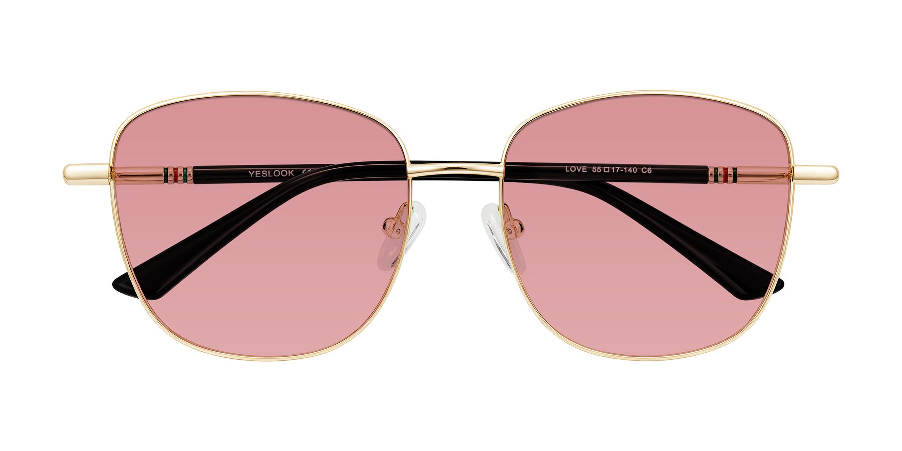 Folded Front of Love in Light Gold with Medium Garnet Tinted Lenses