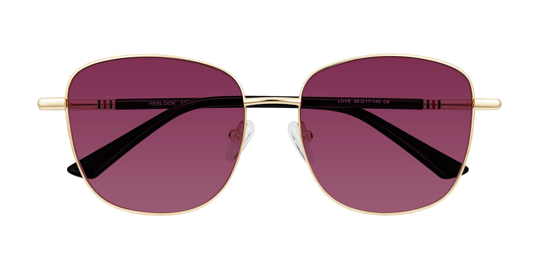 Folded Front of Love in Light Gold with Wine Tinted Lenses