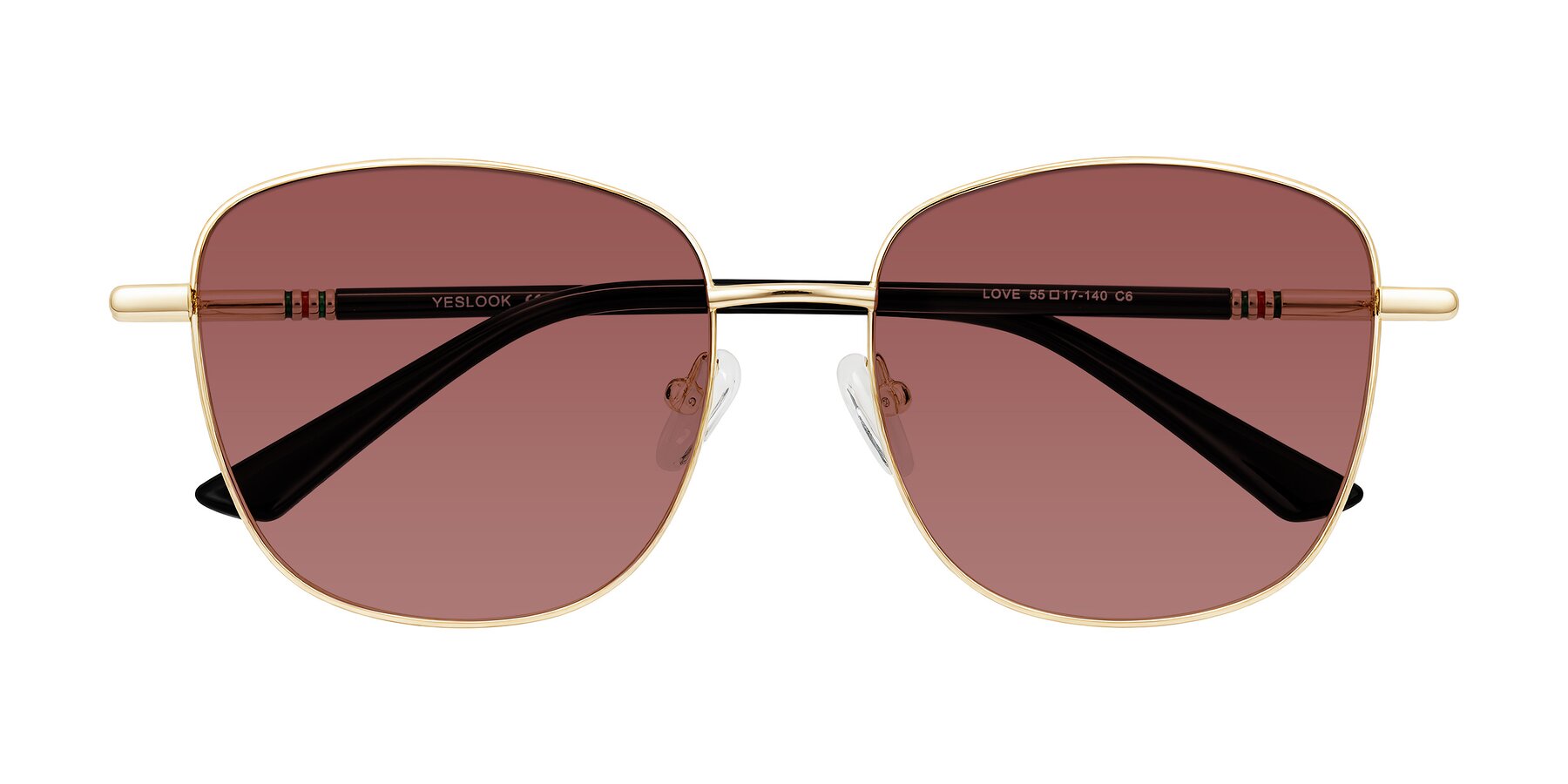 Folded Front of Love in Light Gold with Garnet Tinted Lenses