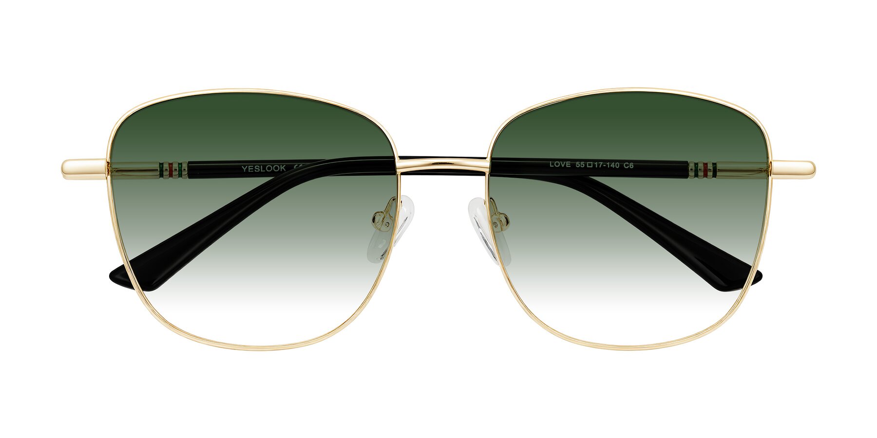 Folded Front of Love in Light Gold with Green Gradient Lenses