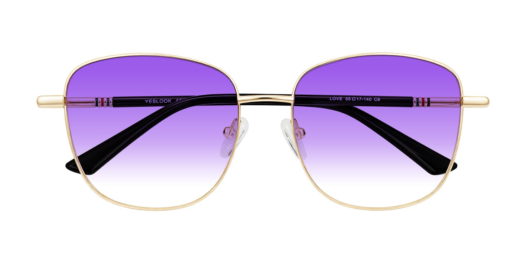Folded Front of Love in Light Gold with Purple Gradient Lenses