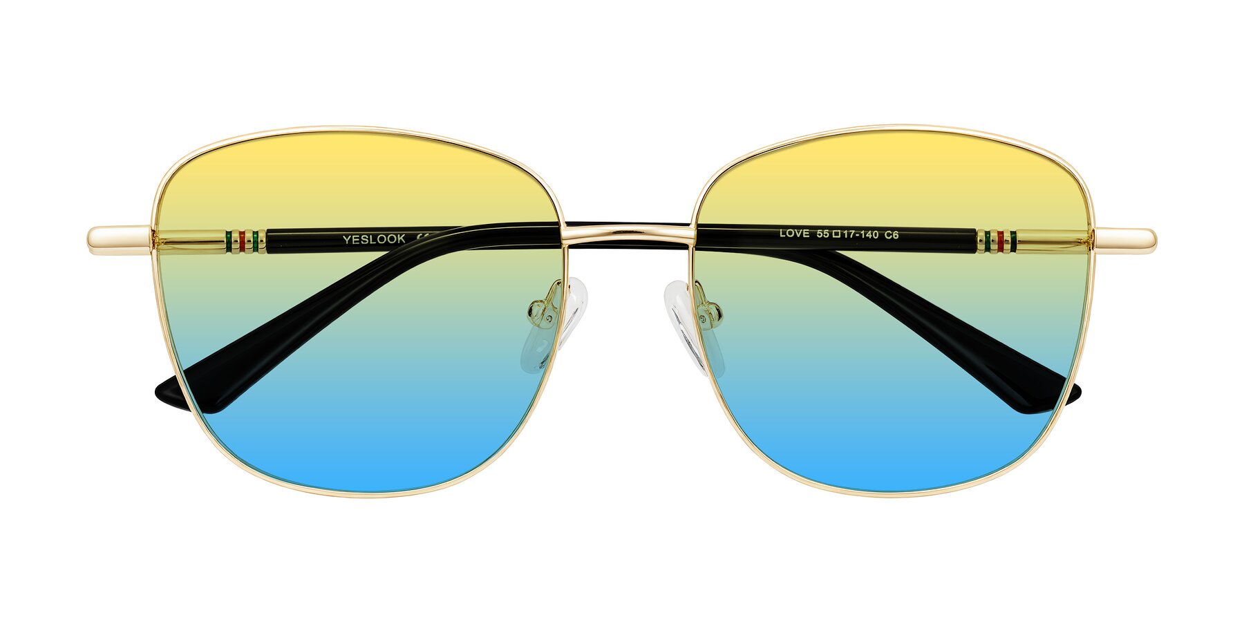 Folded Front of Love in Light Gold with Yellow / Blue Gradient Lenses
