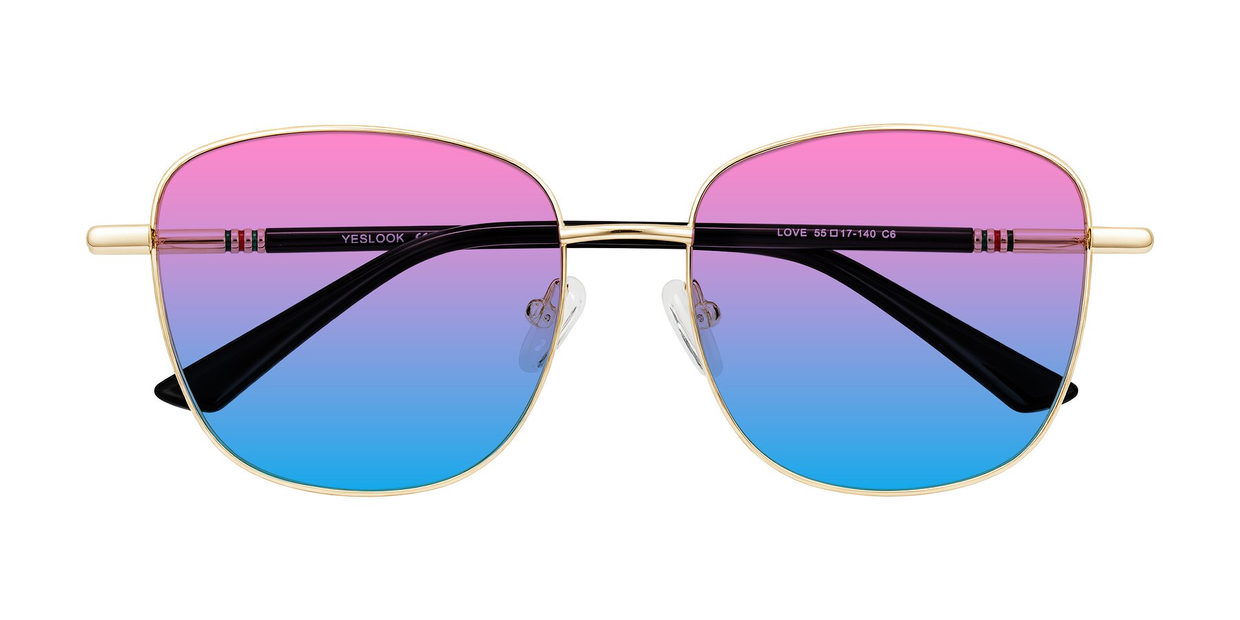 Folded Front of Love in Light Gold with Pink / Blue Gradient Lenses