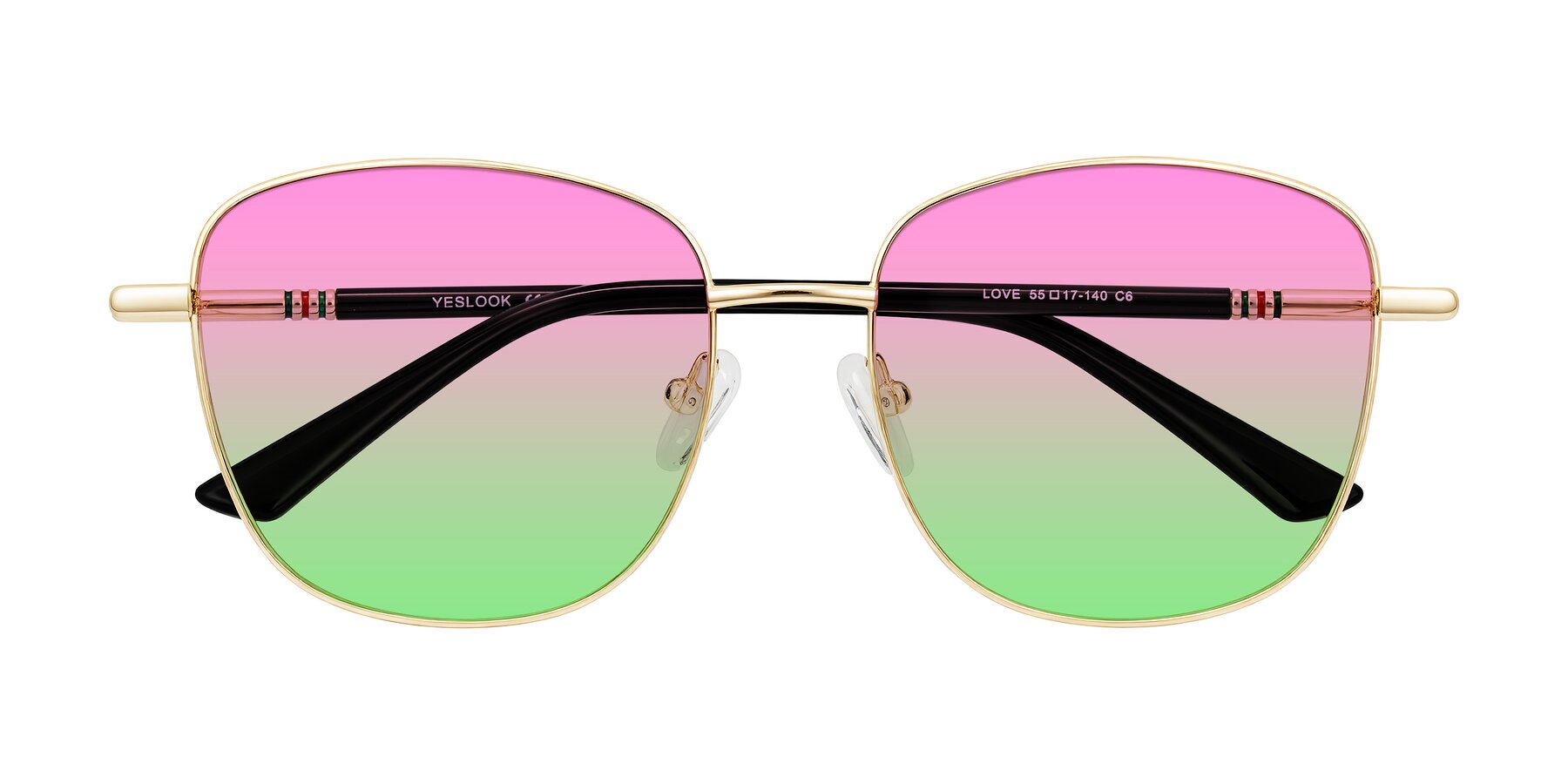 Folded Front of Love in Light Gold with Pink / Green Gradient Lenses