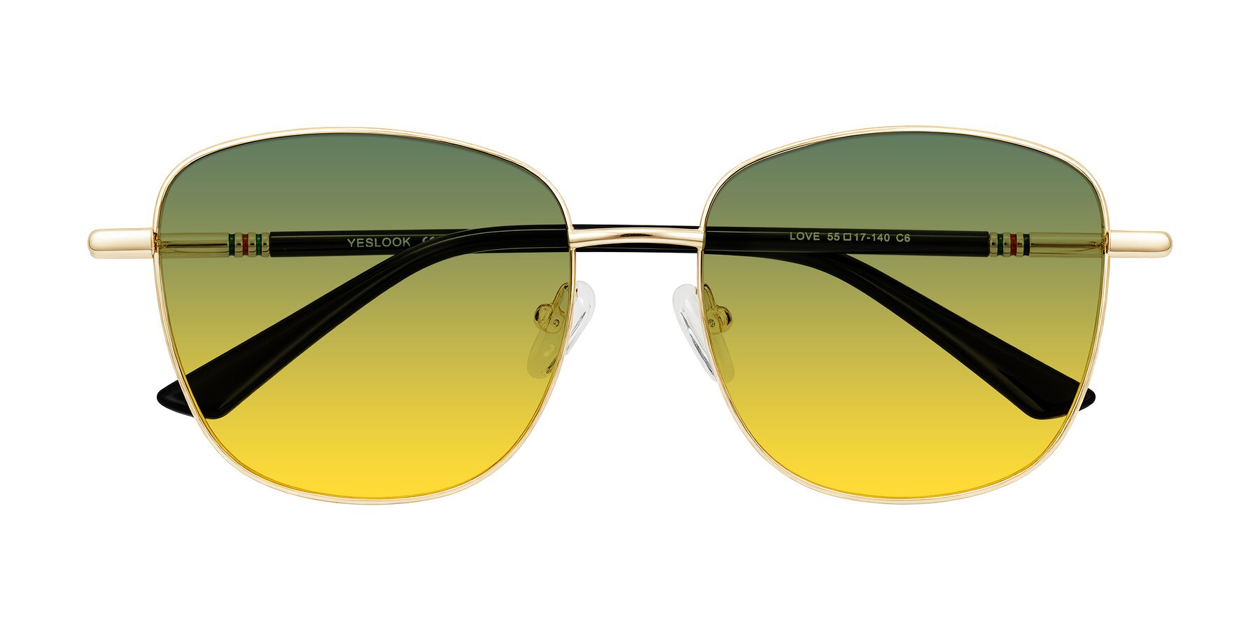 Folded Front of Love in Light Gold with Green / Yellow Gradient Lenses