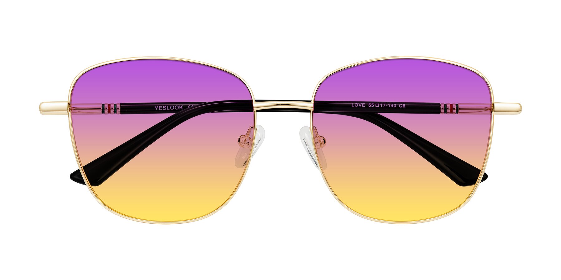 Folded Front of Love in Light Gold with Purple / Yellow Gradient Lenses
