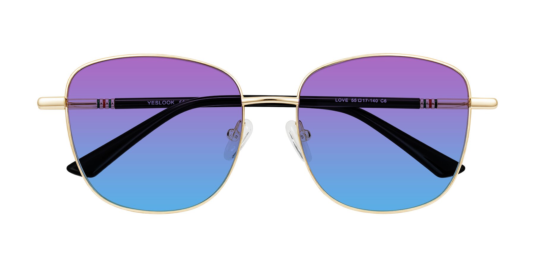 Folded Front of Love in Light Gold with Purple / Blue Gradient Lenses