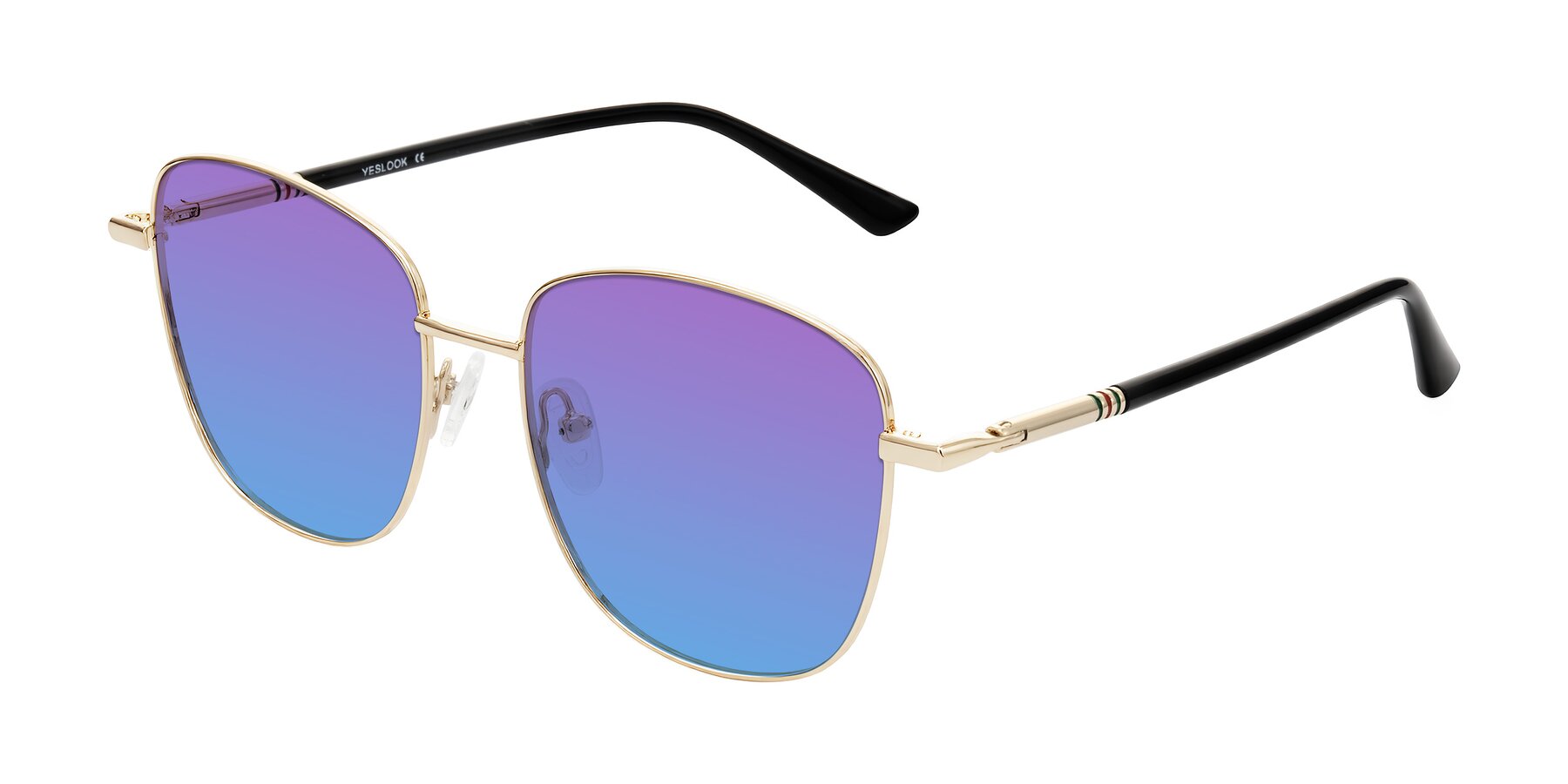 Angle of Love in Light Gold with Purple / Blue Gradient Lenses