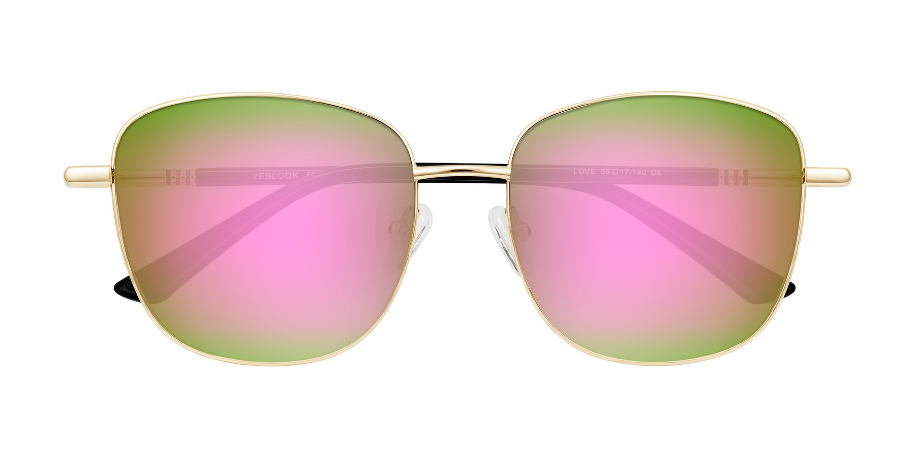 Folded Front of Love in Light Gold with Pink Mirrored Lenses