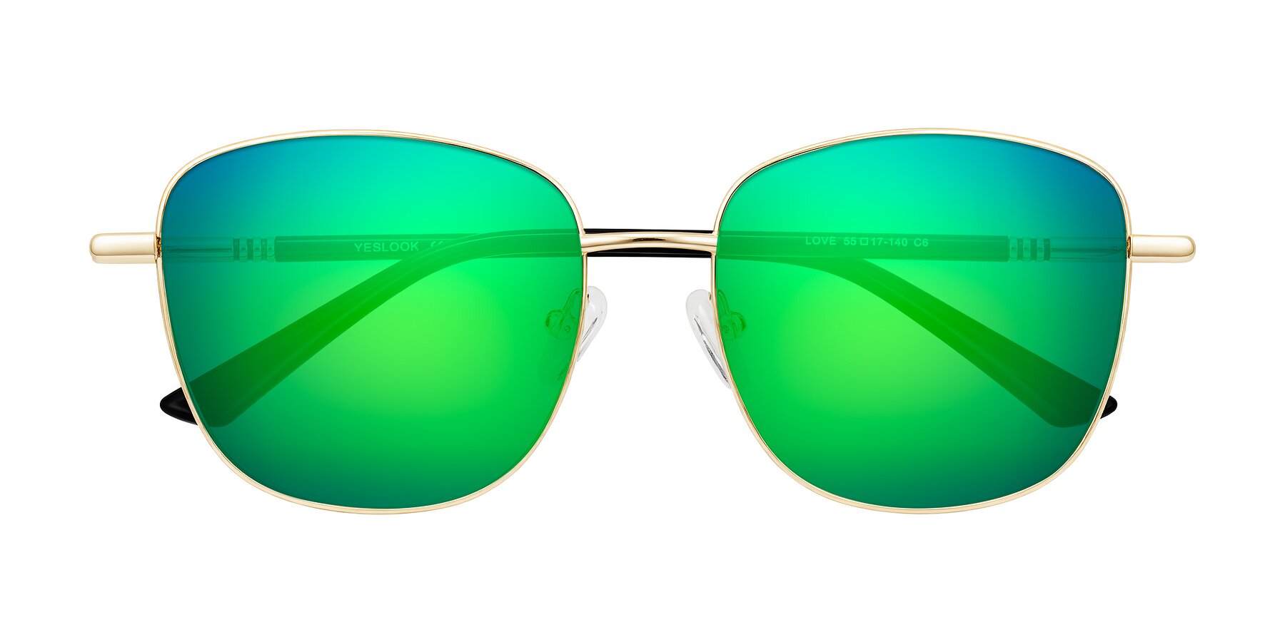 Folded Front of Love in Light Gold with Green Mirrored Lenses