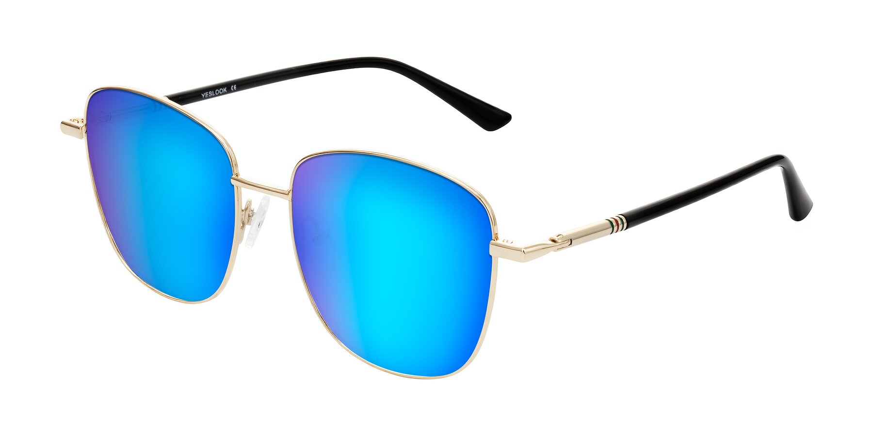 Angle of Love in Light Gold with Blue Mirrored Lenses