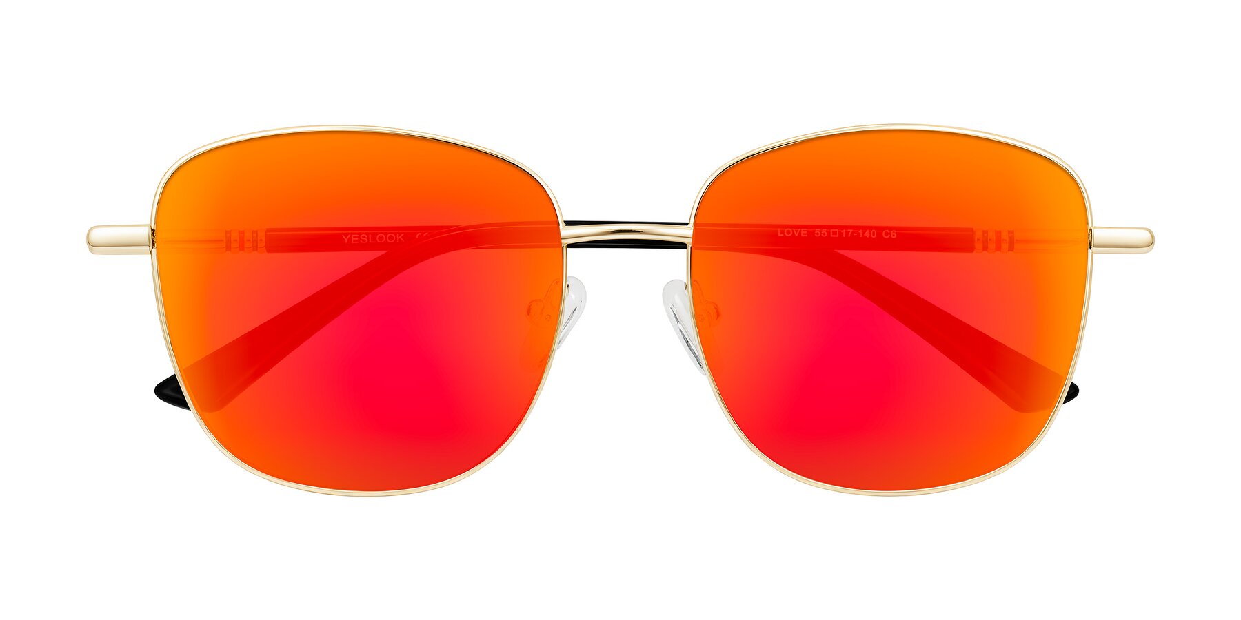 Folded Front of Love in Light Gold with Red Gold Mirrored Lenses