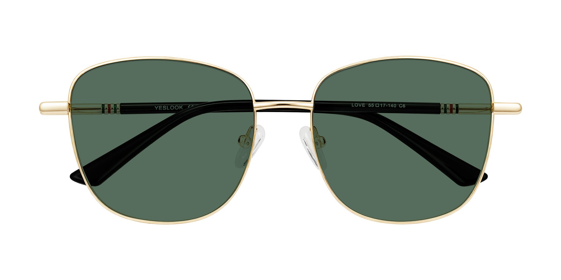 Folded Front of Love in Light Gold with Green Polarized Lenses
