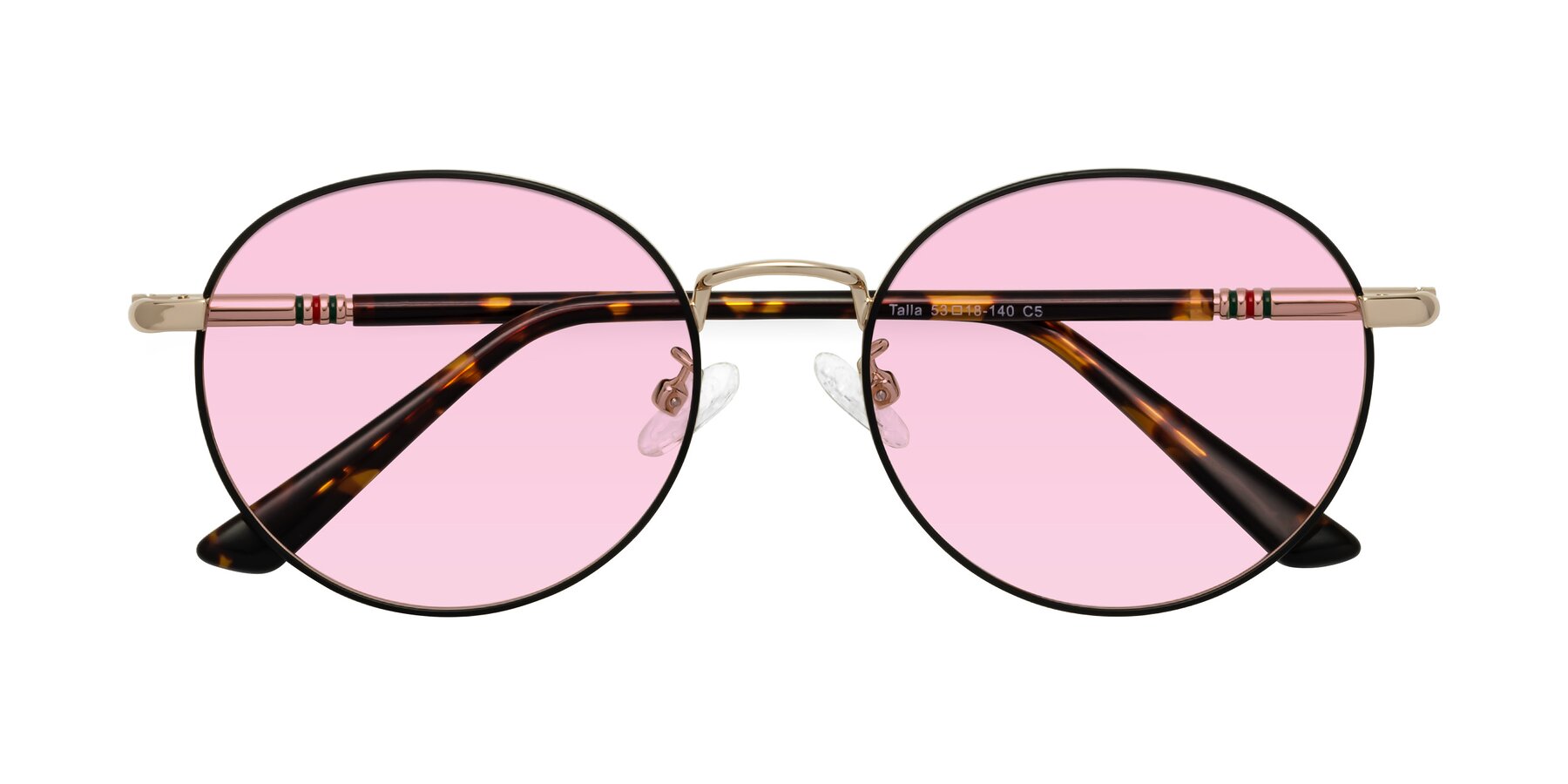 Folded Front of Talla in Charcoal Green-Rose Gold with Light Pink Tinted Lenses