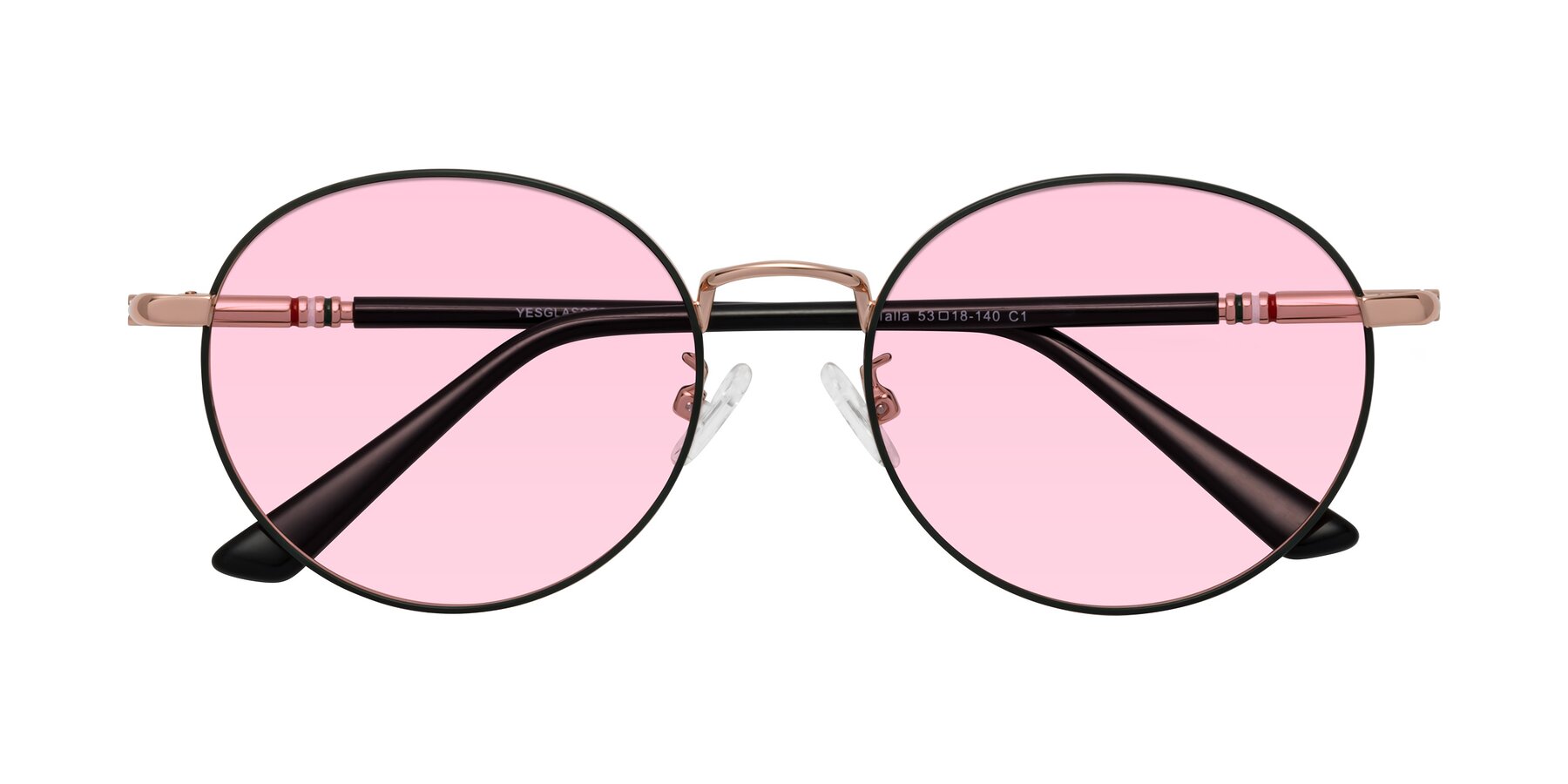 Folded Front of Talla in Charcoal Green-Rose Gold with Light Pink Tinted Lenses